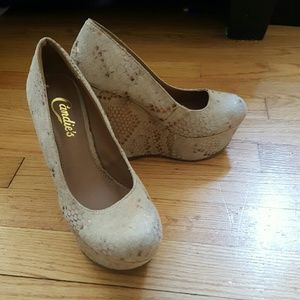 Candie's Snakeskin Suede Wedges